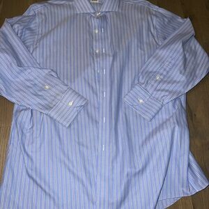 Brooks Brothers Blue and White Dress Shirt Classic Stripes 17 1/2 - 33